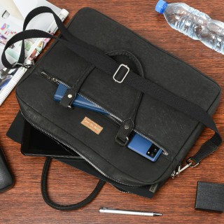 Aktówka torba duża laptopówka korka naturalnego czarna wegańska CV01