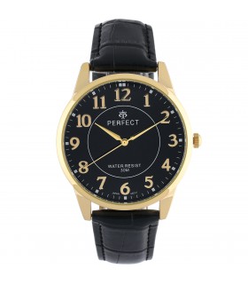Zegarek męski kwarcowy czarno-złoty klasyczny skórzany pasek C426