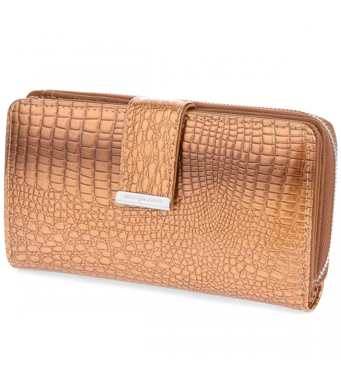 Złoty skórzany portfel damski lakierowany duży poziomy elegancki Jennifer Jones E72
