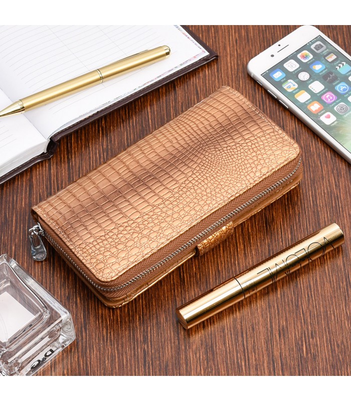 Złoty skórzany portfel damski lakierowany duży poziomy elegancki Jennifer Jones E72