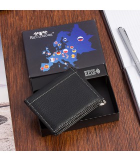 Portfel męski skórzany mały czarny na banknoty RFiD - Sklep Krateczka
