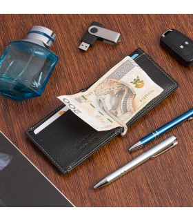 Portfel męski skórzany mały czarny na banknoty RFiD - Sklep Krateczka