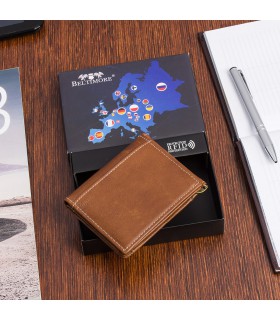 Portfel męski skórzany mały brązowy na banknoty RFiD - Sklep Krateczka
