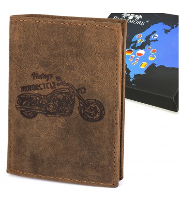 Męski portfel skórzany brązowy nubuk skóra harley Beltimore R90- krateczka.pl
