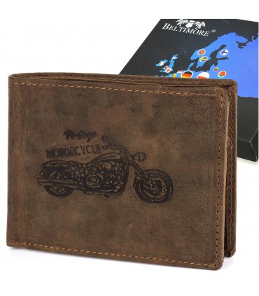 Męski portfel skórzany brązowy nubuk poziomy skóra motor harley Beltimore R94- krateczka.pl