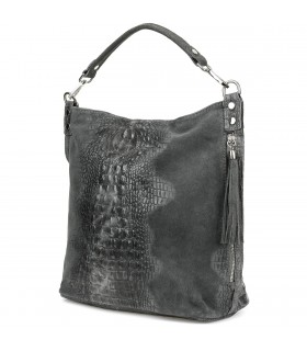 Szara  torebka skórzana zamszowa CROCO shopper | Krateczka.pl