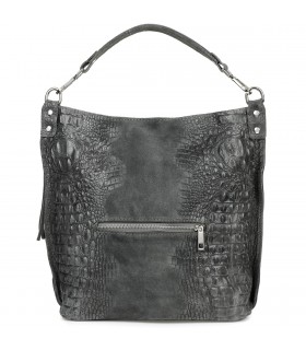Szara  torebka skórzana zamszowa CROCO shopper | Krateczka.pl