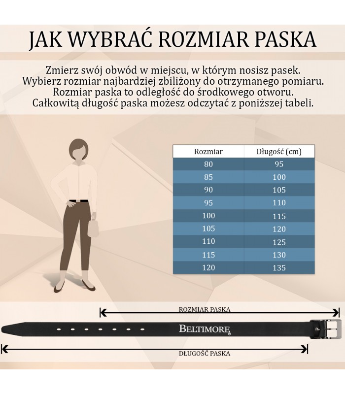 Skórzany pasek damski do spodni sukienki brązowy skóra nat 4 cm Beltimore D87