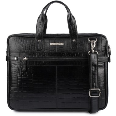 Czarna torba skórzana croco laptop 15"6 aktówka A4 | Krateczka.pl
