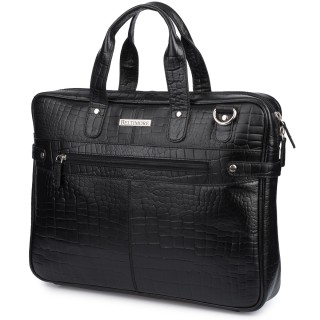 Czarna torba skórzana croco laptop 15"6 aktówka A4 | Krateczka.pl