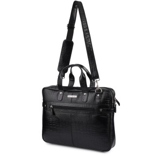 Czarna torba skórzana croco laptop 15"6 aktówka A4 | Krateczka.pl