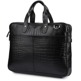 Czarna torba skórzana croco laptop 15"6 aktówka A4 | Krateczka.pl