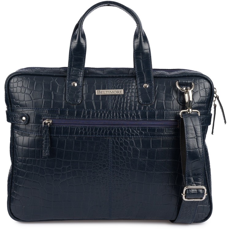 Granatowa torba skórzana croco laptop 15"6 aktówka A4 | Krateczka.pl