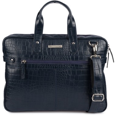 Granatowa torba skórzana croco laptop 15"6 aktówka A4 | Krateczka.pl