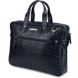 Granatowa torba skórzana croco laptop 15"6 aktówka A4 | Krateczka.pl