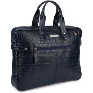 Granatowa torba skórzana croco laptop 15"6 aktówka A4 | Krateczka.pl