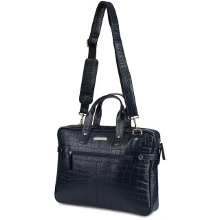Granatowa torba skórzana croco laptop 15"6 aktówka A4 | Krateczka.pl