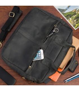 Duża solidna skórzana torba Beltimore na laptopa czarna | Krateczka.pl