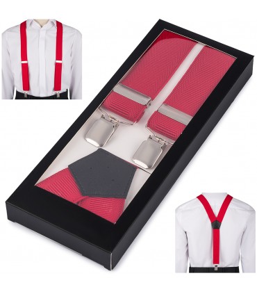 Szelki do spodni męskie eleganckie mocne V czerwone SZ6 | krateczka.pl
