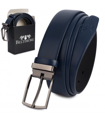 Beltimore skórzany pasek premium 3,5 cm męski granatowy| Sklep Krateczka