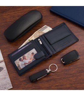 Męski portfel skórzany klasyczny RFiD granatowy Beltimore D44 | Sklep Krateczka