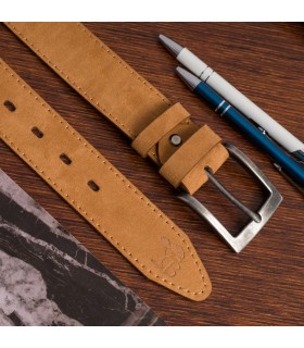 Pasek męski skórzany zamszowy skóra naturalna camel Beltimore W47 | krateczka.pl