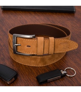 Pasek męski skórzany zamszowy skóra naturalna camel Beltimore W47 | krateczka.pl