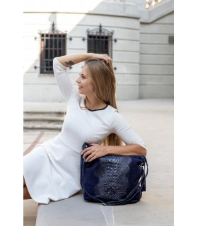 Granatowa torebka skórzana zamszowa CROCO shopper | Krateczka.pl