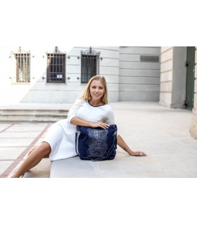 Granatowa torebka skórzana zamszowa CROCO shopper | Krateczka.pl