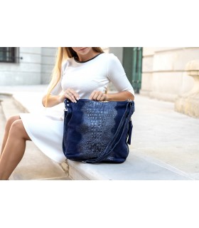 Granatowa torebka skórzana zamszowa CROCO shopper | Krateczka.pl