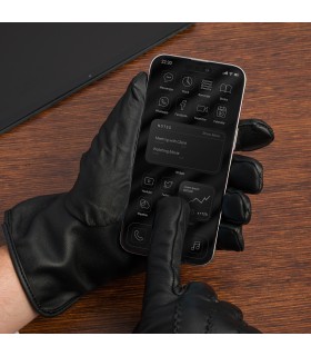 Czarne Rękawiczki skórzane męskie polar miś touch screen touch finger dotyk ekran BELTIMORE | Krateczka.pl
