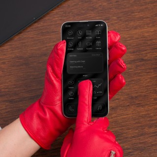 Rękawiczki skórzane damskie czerwone polar BELTIMORE touch finger na dotyk | Krateczka.pl