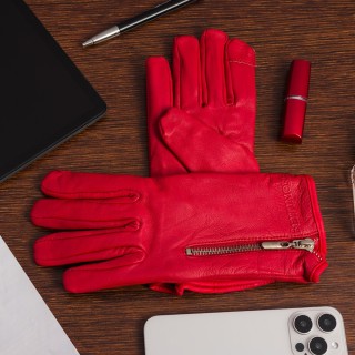 Rękawiczki skórzane damskie czerwone polar BELTIMORE touch finger na dotyk | Krateczka.pl