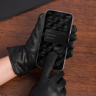 Rękawiczki skórzane damskie czarne polar touch finger BELTIMORE | Krateczka.pl