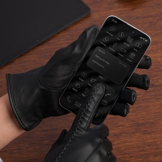 Rękawiczki skórzane damskie czarne polar touch finger BELTIMORE | Krateczka.pl