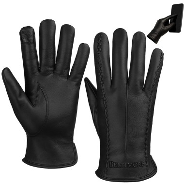 Rękawiczki skórzane damskie czarne polar touch finger BELTIMORE | Krateczka.pl