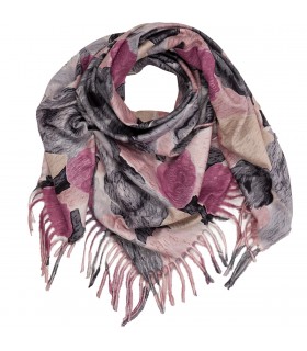Duży szalik z frędzlami w abstrakcyjne wzory czarny RCC-19-3 | Krateczka.pl