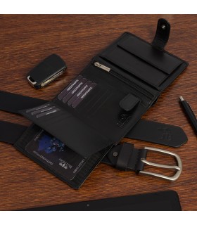 Zestaw męski skórzany pasek portfel pudełko premium Beltimore Z28 | Krateczka.pl