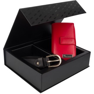 Zestaw damski skórzany pasek portfel pudełko premium czerwony  Z16| Krateczka.pl