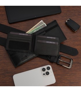Zestaw męski skórzany pasek portfel pudełko premium Beltimore Z19 | Krateczka.pl