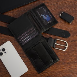Zestaw męski skórzany pasek portfel pudełko premium Beltimore Z22| Krateczka.pl