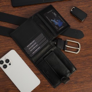 Zestaw męski skórzany pasek portfel pudełko premium Beltimore Z27| Krateczka.pl