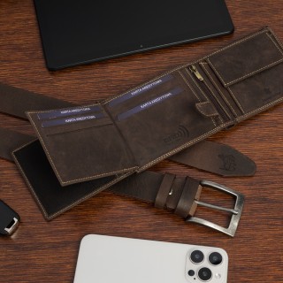 Zestaw męski skórzany pasek portfel pudełko premium Beltimore Z55| Krateczka.pl