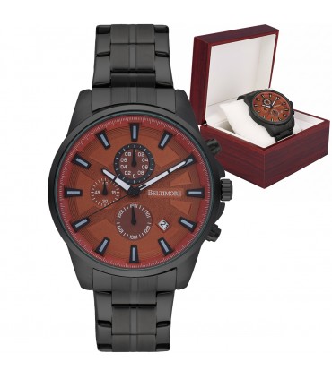 Zegarek męski bransoleta duży czarny datownik chronograf Beltimore BT04- krateczka.pl