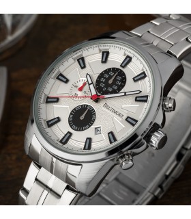 Zegarek męski bransoleta duży srebrny datownik chronograf Beltimore BT04- krateczka.pl