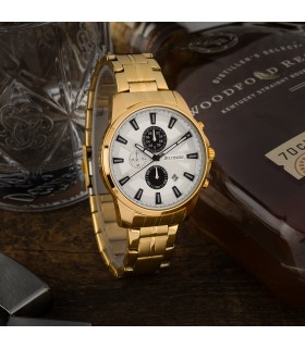 Zegarek męski bransoleta duży złoty datownik chronograf Beltimore BT04- krateczka.pl