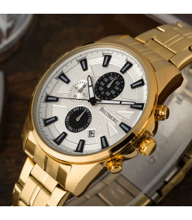 Zegarek męski bransoleta duży złoty datownik chronograf Beltimore BT04- krateczka.pl