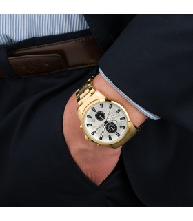 Zegarek męski bransoleta duży złoty datownik chronograf Beltimore BT04- krateczka.pl