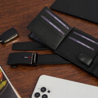 Zestaw prezentowy męski skórzany pasek portfel pudełko premium Beltimore Z49 - krateczka.pl