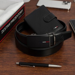Zestaw prezentowy męski skórzany pasek portfel pudełko premium Beltimore Z50 - krateczka.pl